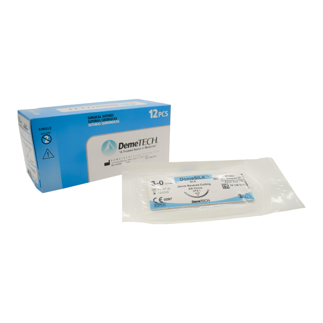 Sutura DemeSilk™ 3-0 Seda aguja cortante DEMETECH
