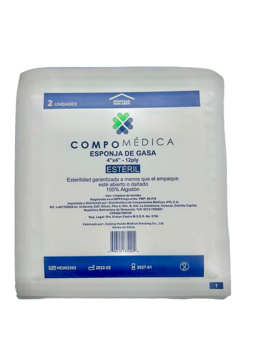 Gasa médica estéril 4” x 4” sobre 2 unidades