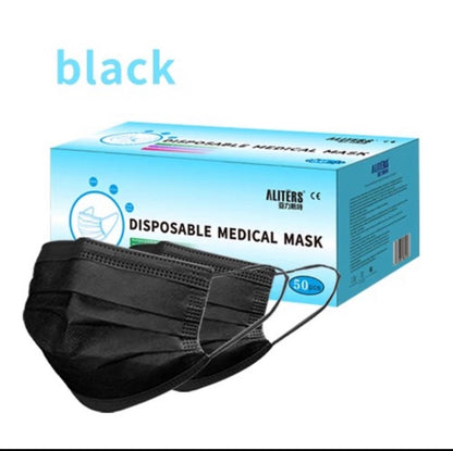 Tapabocas negro 3 capas caja x 50 unidades