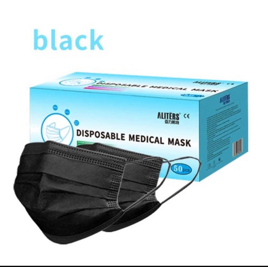 Tapabocas negro 3 capas caja x 50 unidades